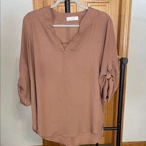 Tan / Brown Women's V-neck Blouse